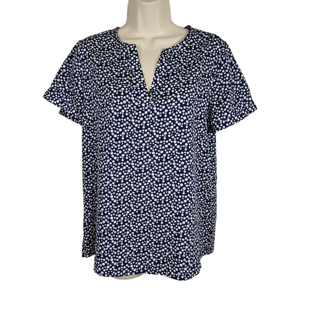 The Limited Blue White Polka Dot V-neck Top Women Size M Short Sleeve Work